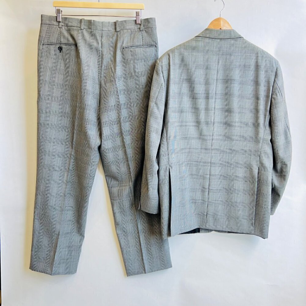 H. Freeman Plaid Suit, Classic Pleated Pants, Black/Gray, View 2